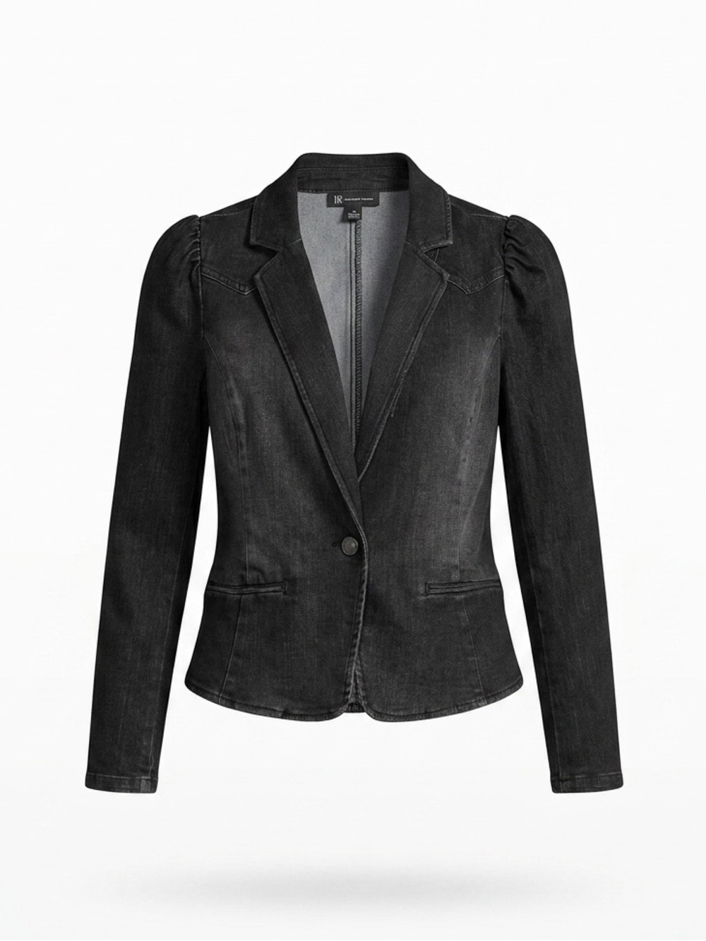 INC International Concepts Puff-Sleeve Washed Black Denim Blazer Jacket Small